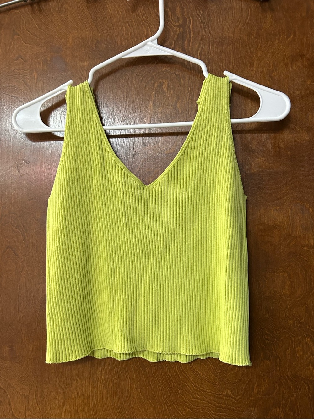 Ribbed V-Neck Tank Top in Lime Green